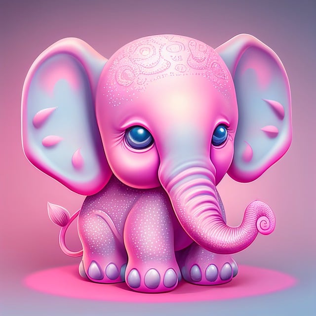 Check out this adorable digital artwork of a cute, pastel pink elephan…